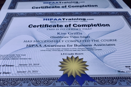 Certificates of HIPAA Trained
